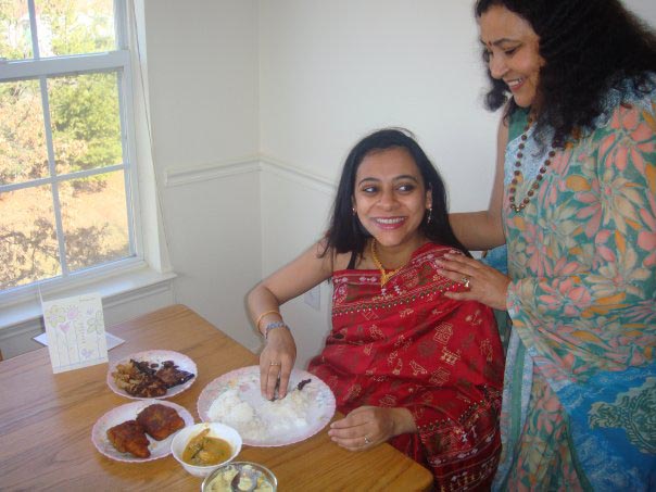 Kolkata food - Kriti Mukherjee Kriti Mukherjee observing the ritual of Shaad with her mother in which a pregnant woman is fed certain foods.