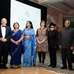 L to R: Preity Zinta, Raj Loomba, Veena Loomba, Ambassador Lakshmi Puri, Cherie Blair, Yoko Ono, Lord Navnit Dholakia, Harjiv Singh